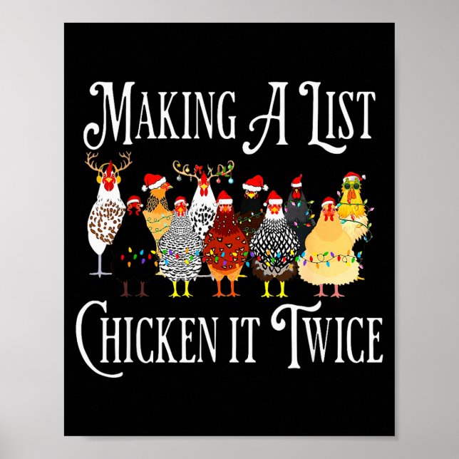 Poster Funny Chicken Christmas, Making A List Chicken It  (Devant)