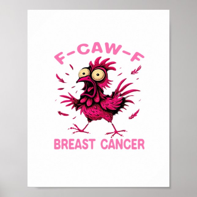 Poster Funny Chicken F-Caw-F Breast Cancer Awareness Vint (Devant)