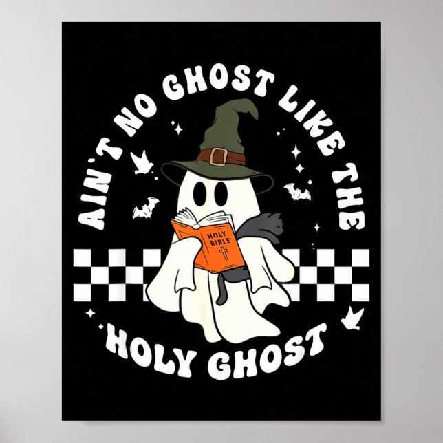 Poster Funny Christian Ghost With Bible Retro Catholic Cu (Devant)