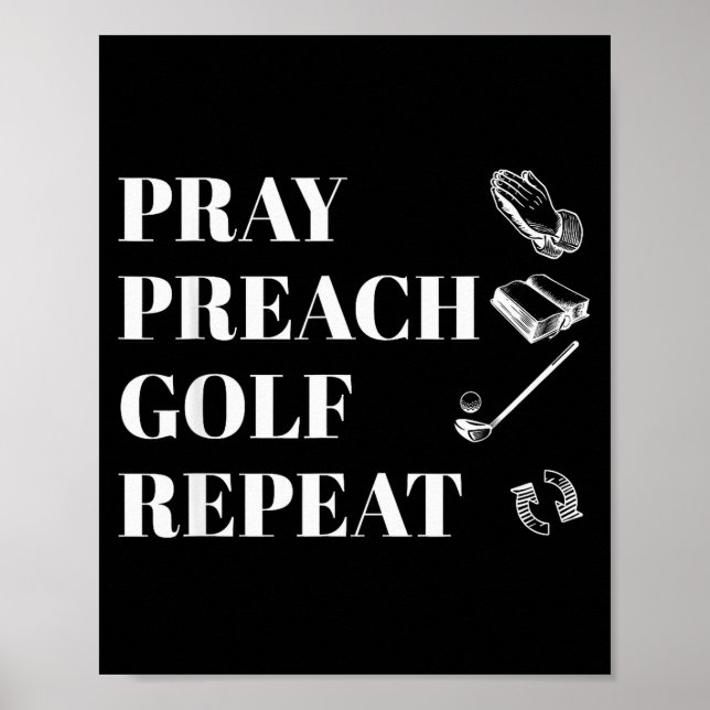 Poster Funny Christian Pray Preach Golf Repeat Pastor Min (Devant)