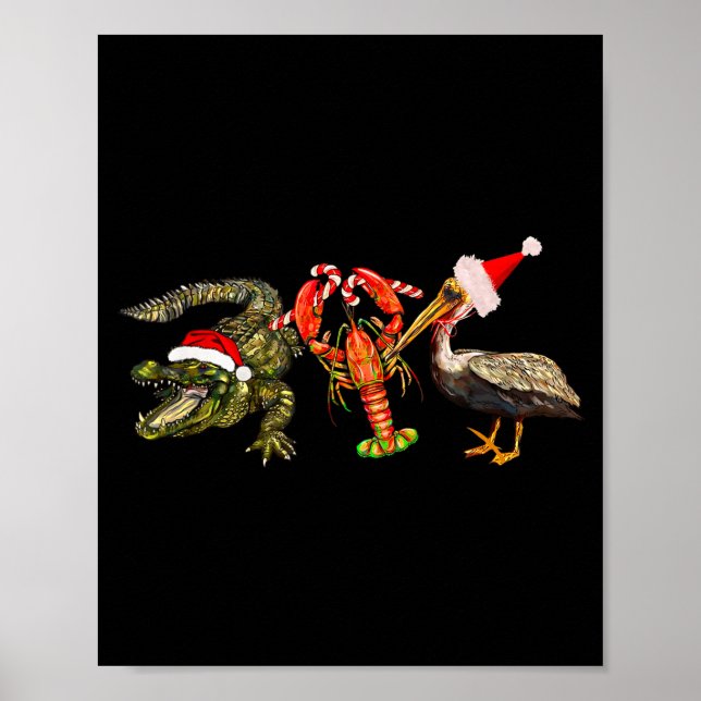 Poster Funny Christmas Alligator Pelican Crawfish Holiday (Devant)