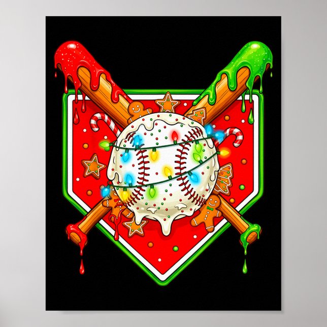 Poster Funny Christmas Baseball Ice Cream Drip Men Women  (Devant)