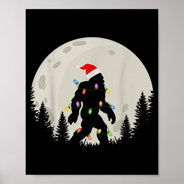 Poster Funny Christmas Bigfoot Santa Hat Moon Sasquatch K (Devant)