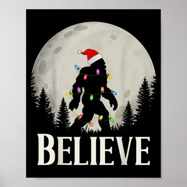 Poster Funny Christmas Bigfoot Santa Hat Moon Sasquatch K (Devant)