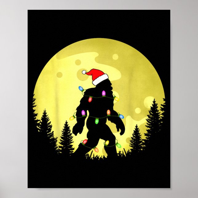 Poster Funny Christmas Bigfoot Santa Hat Moon Sasquatch M (Devant)