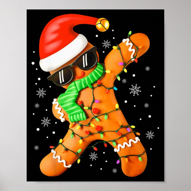 Poster Funny Christmas Boys Kids Dabbing Gingerbread Xmas (Devant)