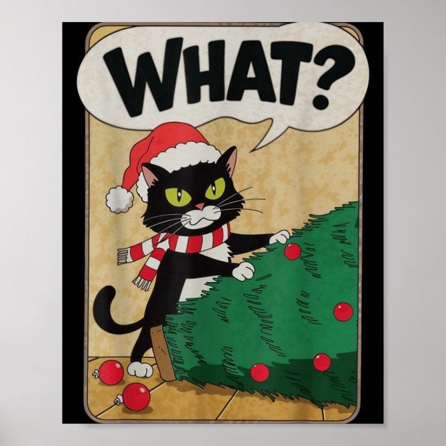 Poster Funny Christmas Cat Christmas Tree Meowy Christmas (Devant)