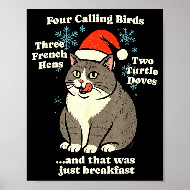 Poster Funny Christmas Cat Meme Caroling Holiday Santa Ha (Devant)