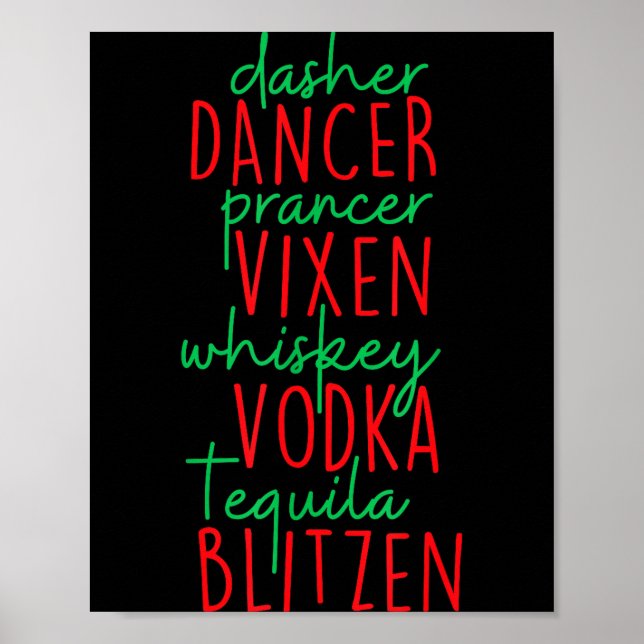 Poster Funny Christmas Dasher Dancer Prancer Vixen Whiske (Devant)