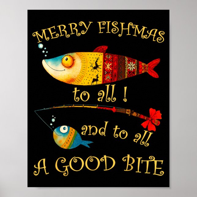 Poster Funny Christmas Fisherman's Merry Fishmas To All F (Devant)