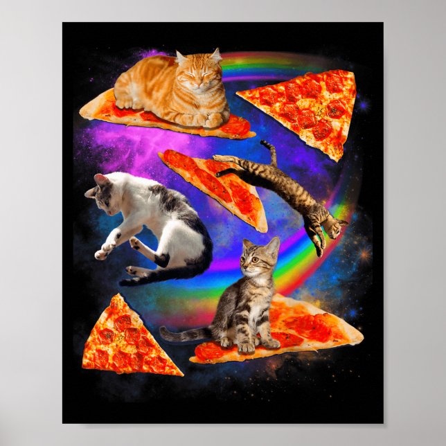 Poster Funny Christmas Galaxy Cat In Space Cat Riding Zza (Devant)