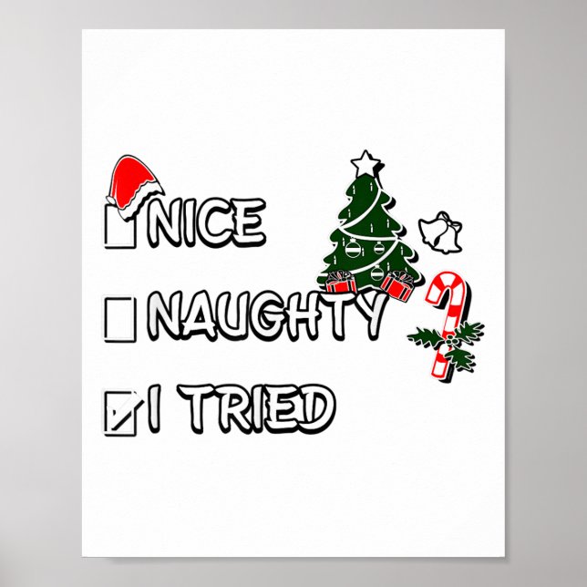 Poster Funny Christmas Pajama Lights Nice Naughty I Tried (Devant)