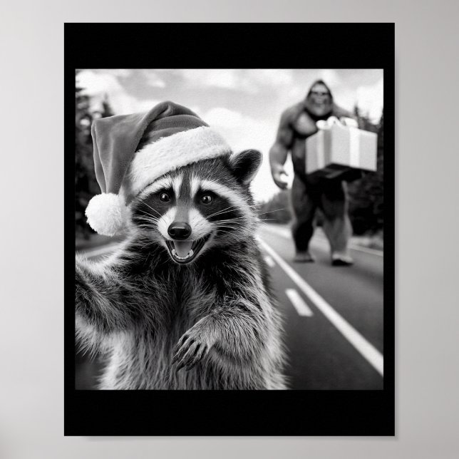 Poster Funny Christmas Raccoon Shirt Raccoon Selfie With  (Devant)