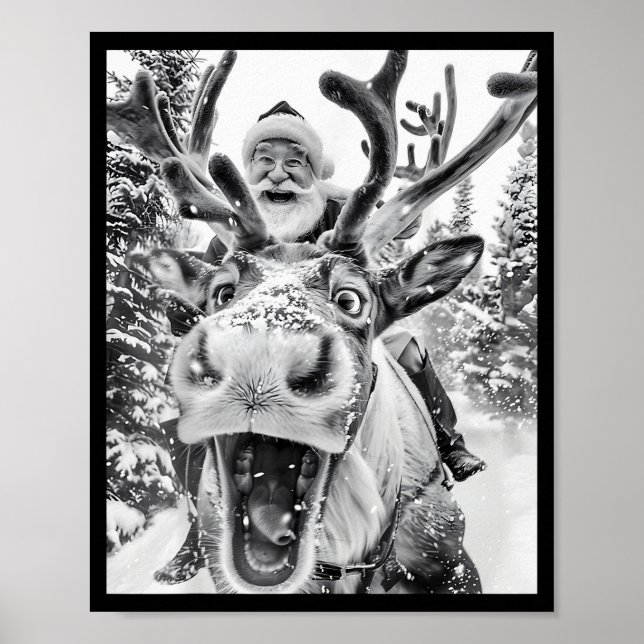 Poster Funny Christmas Reindeer Selfie Santa Claus Xmas S (Devant)