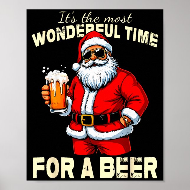 Poster Funny Christmas Santa Drinking Beer Wonderful Time (Devant)
