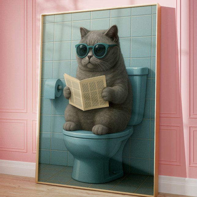 Poster Funny Cool Cat Bathroom Trendy Wall Art  (Créateur téléchargé)