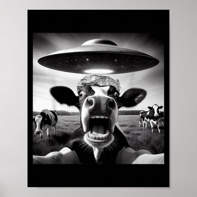 Poster Funny Cow Abduction By Ufo Selfie - Hilarious Alie (Devant)