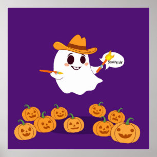 Poster Funny Cowboy fantôme comme artiste d'Halloween