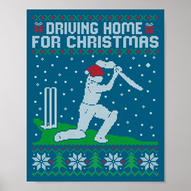 Poster Funny Cricket Player Driving Home For Christmas Sw (Devant)