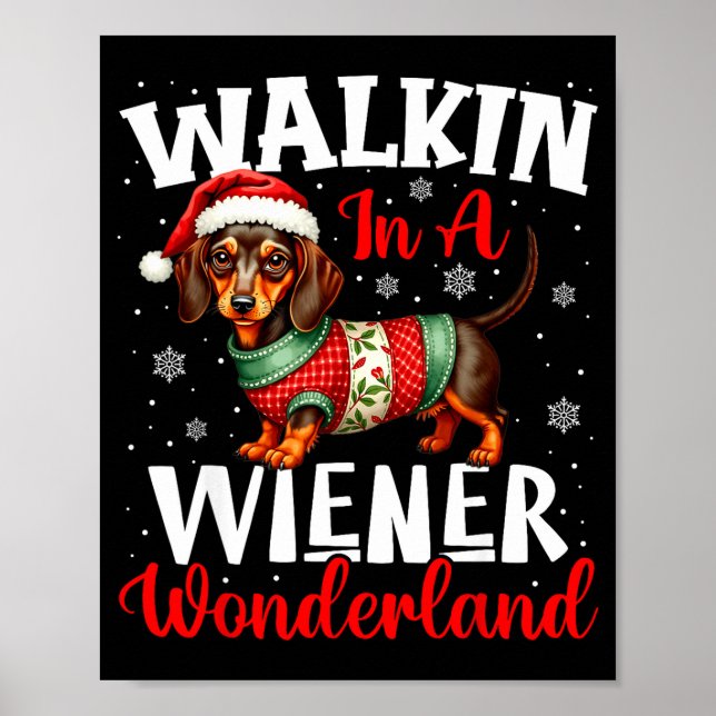 Poster Funny Dachshund Cute Christmas Dog Lover Walking I (Devant)