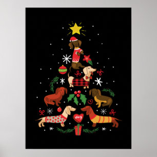 Poster Funny Dachshund sapin de Noël
