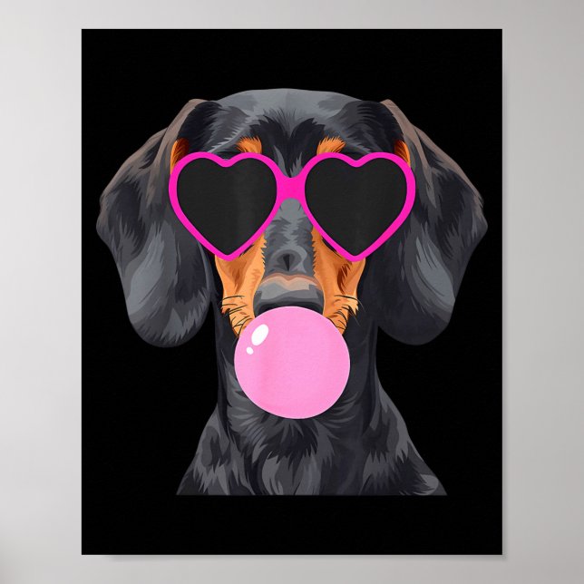 Poster Funny Dachshund Wearing Gles And Blowing Nk Bubble (Devant)