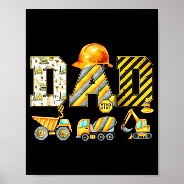 Poster Funny Dad Construction Excavator Kids Matching Fam (Devant)
