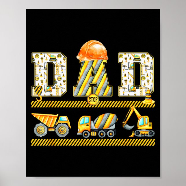 Poster Funny Dad Construction Excavator Kids Matching Fam (Devant)
