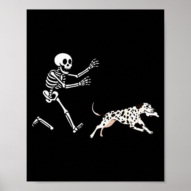 Poster Funny Dalmatian Running Skeleton Halloween  (Devant)