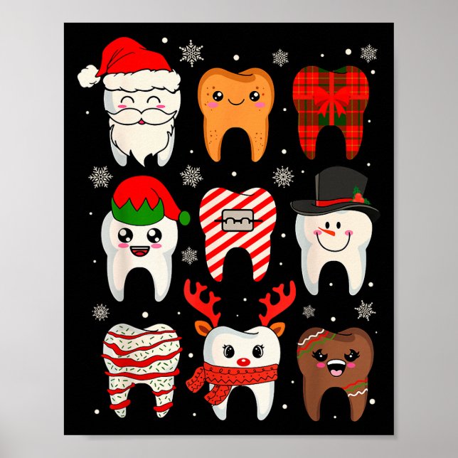 Poster Funny Dental Christmas Teeth Cute Xmas Dentist Squ (Devant)