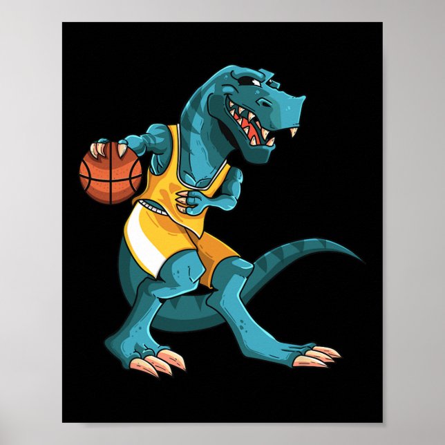 Poster Funny Dino Playing Sketll T-rex Lover Player Kids  (Devant)