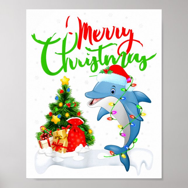 Poster Funny Dolphin Fish Lover Xmas Lighting Dolphin Chr (Devant)
