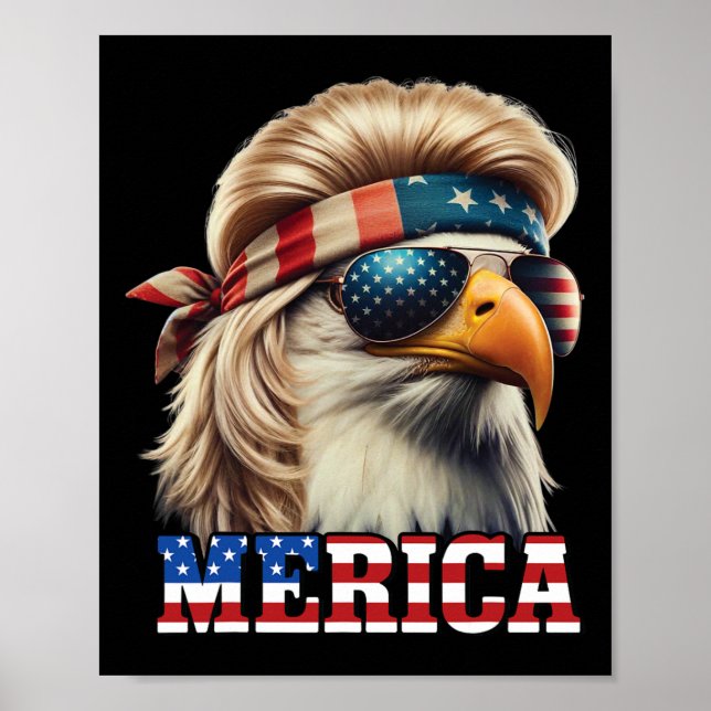 Poster Funny Eagle Merica 4 juillet Blonde Wig Mullet Fun (Devant)