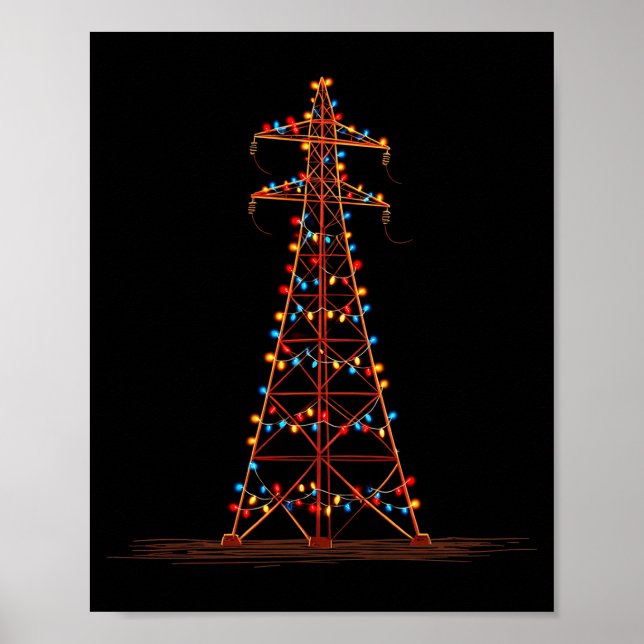 Poster Funny Electric Pylon Christmas Graphics Lights Lov (Devant)