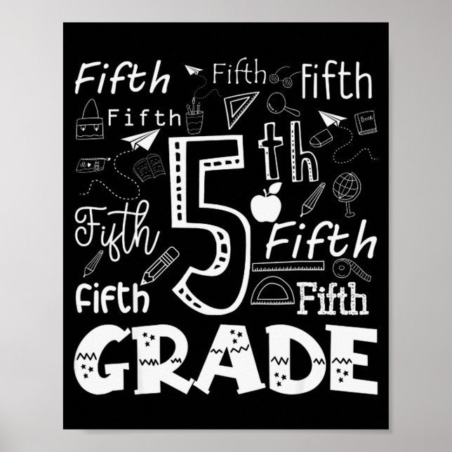 Poster Funny Fifth Grade Doodle Tygraphy Birthday Design  (Devant)