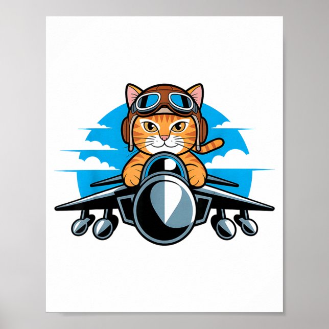Poster Funny Fighter Jet Cat Lot Aviation Humor For Cat L (Devant)