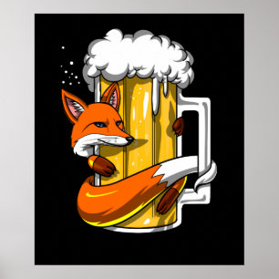Poster Funny Fox bière Boire animal amusant fête