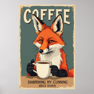 Poster Funny Fox Coffee Art