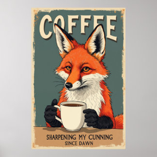 Poster Funny Fox Coffee Art