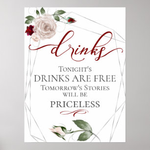 Poster Funny Free Drinks Bar Menu Signer Blush Rose