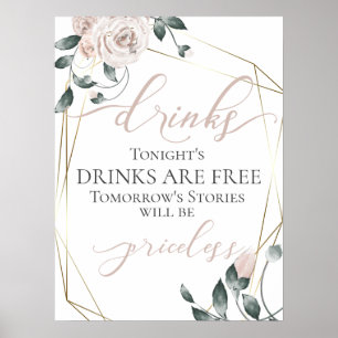 Poster Funny Free Drinks Bar Menu Signer Rose Gold