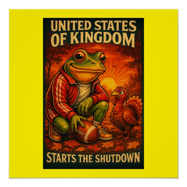 Poster Funny Frog Meme Satire – United States of Kingdom  (Devant)