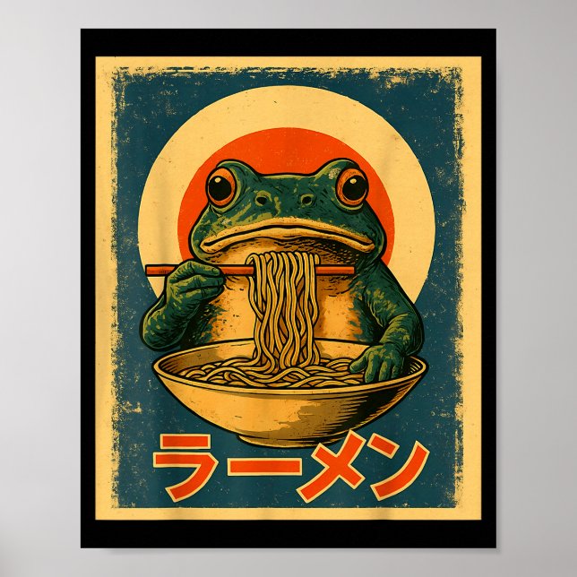 Poster Funny Frog Ramen Kawaii Retro Japanese Rising Sun  (Devant)