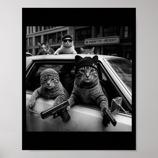 Poster Funny Gangster Cats Men Women Lover Cat Street Gra (Devant)