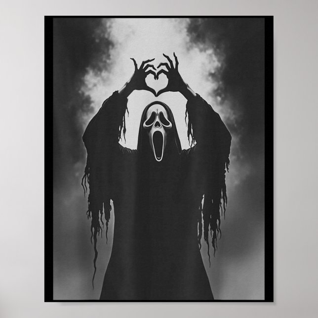 Poster Funny Ghost Hand Heart Sign Soky Costume Halloween (Devant)