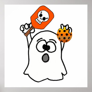 Poster Funny Ghost Playing Pickleball Halloween