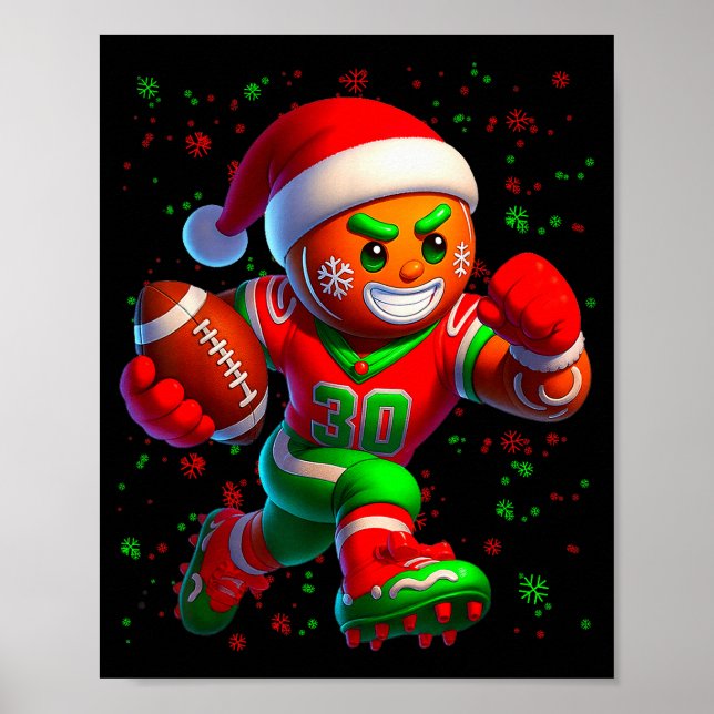 Poster Funny Gingerbread Football Snowflake Christmas Xma (Devant)