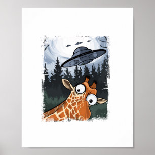 Poster Funny Giraffe UFO Zoo Animal Weird Meme Graphique 