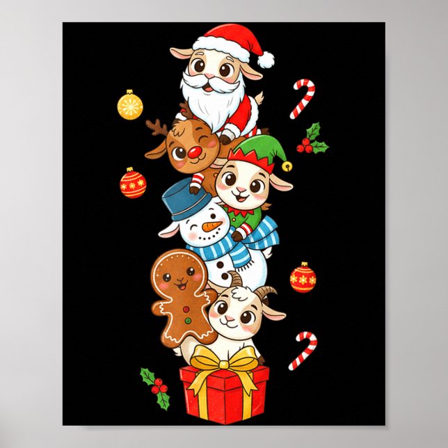 Poster Funny Goat Santa Elf Snowman Christmas Womens Mens (Devant)