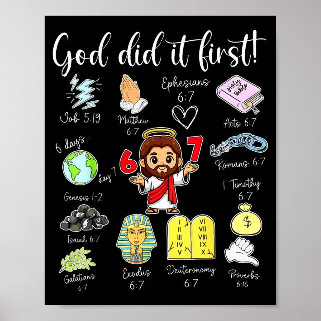 Poster Funny God Did It First 67 Meme Jesus Christian Bib (Devant)